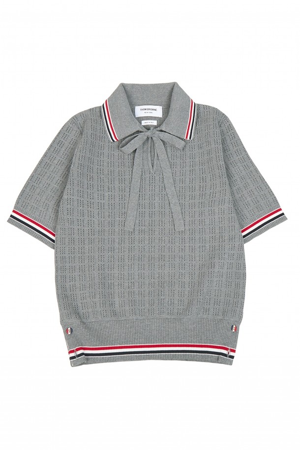 THOM BROWNE - 스웨터 - 톰브라운  FKP092A Y3010 055 여자 키홀 카라 반팔 니트