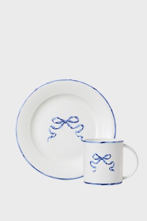 리본블루 머그&접시 1인 세트 2P (베이직)