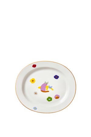 [한국도자기 X 웜그레이테일] 캣츠앤플라워스 오발 플레이트 1p