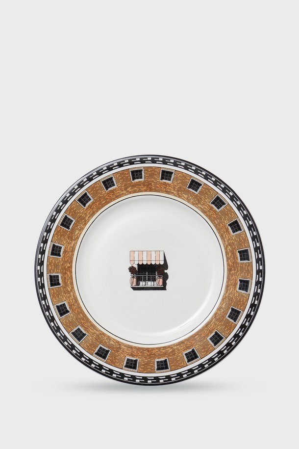 [프라우나X티보에렘] 아키텍처 13. 8인치 접시 22CM B 1P (Hotel Fantome)는 티보 에렘의 건축물 일러스트레이션이 돋보이는 파인본차이나 접시입니다. 40% 이상의 천연 본애쉬를 함유하여 투명한 유백색을 띠며, 얇고 가벼우면서도 강한 내구성을 자랑합니다. 22cm 크기로, 0.1mm 펜과 연필을 이용한 섬세한 선묘 작업이 돋보이는 건축물 일러스트레이션 패턴이 특징입니다. 전자레인지 및 식기세척기 사용이 가능하며, 24K 골드 인증을 받아 고급스러움을 더했습니다. KS 제품인증, 납/카드뮴 불검출 시험, 잉크침투도 및 열충격강도 시험을 통과하여 품질을 보증합니다.
