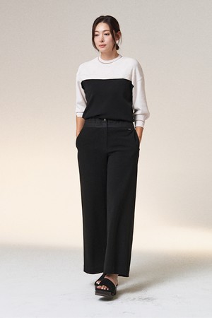 NEW 피넛배색 롱 스트레이트 세미 와이드 팬츠_BLACK-a