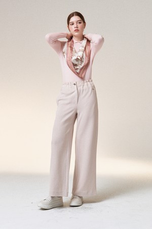 NEW 피넛배색 롱 스트레이트 세미 와이드 팬츠_PINK-a
