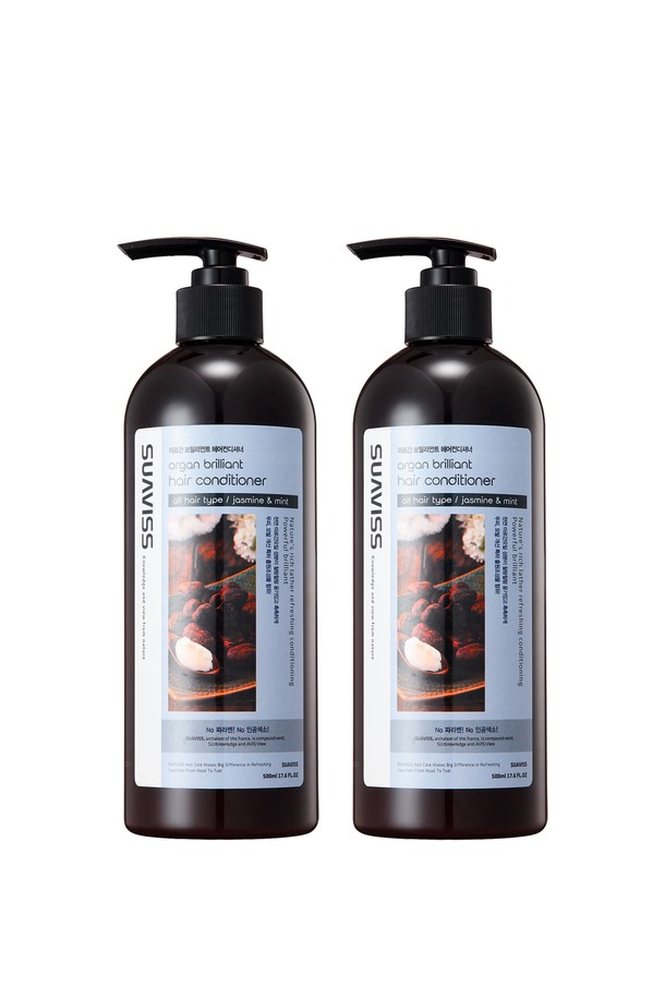 [수아비스] 아르간 브릴리언트 헤어컨디셔너 500ml *2개는 손상된 모발에 영양과 윤기를 부여하는 헤어 컨디셔너입니다. 아르간 오일, 비피다 발효 용해물, 알로에베라 추출물, 에센셜 오일, 식물성 추출물, 장미수 등 풍부한 성분이 함유되어 모발에 단백질 보습 밸런스를 제공하고, 엉킴을 방지하며 탄력을 더합니다. 리치한 텍스처의 코팅 포뮬러로 모든 모발 타입에 사용 가능하며, 특히 손상모, 화학처리모, 엉킨 모발, 건조 모발에 효과적입니다. 전문가용 살롱 포뮬러로 민감성 두피에도 안심하고 사용할 수 있으며, 단백질 수분 이중 잠금 시스템으로 더욱 촉촉하고 건강한 머릿결을 선사합니다.
