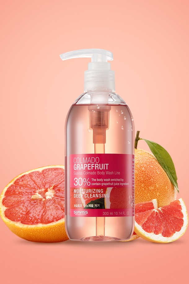 [수아비스] 꼴마도 그레이프플룻 바디워시 300ml WS02AB02는 상큼한 자몽 향이 특징인 바디워시입니다. 95% 자연 유래 성분으로 만들어져 저자극으로, 모든 연령대가 안심하고 사용할 수 있습니다.  크리미한 거품이 부드럽게 피부를 감싸 끈적임 없이 촉촉하게 마무리됩니다. 자몽 추출물, 아미노산 복합체, 식물성 계면활성제가 함유되어 보습, 각질 제거, 피부 보호 및 세정 효과를 제공합니다.  오일-워터 밸런스, 피부 장벽 강화에 도움을 주는 [수아비스] 꼴마도 그레이프플룻 바디워시로 건강하고 산뜻한 샤워 시간을 경험해보세요.

