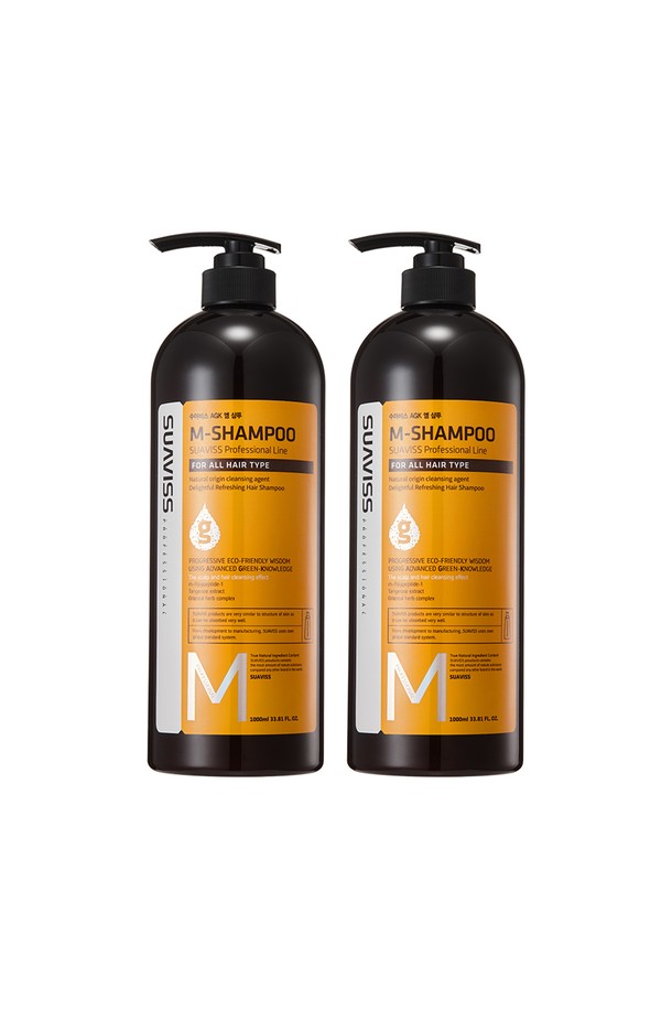 [수아비스] M 샴푸 1000ml *2개는 두피와 모발 건강을 위한 전문가용 샴푸입니다. 아르간오일, 다마스크장미수, 코튼플라워수 등 자연 유래 성분을 함유하여 두피에 영양을 공급하고, pH 밸런스를 조절하여 건강한 두피 환경을 만들어줍니다. 탈모 및 비듬, 가려움 완화에 도움을 주며, 모발 강화와 보습 효과를 통해 윤기 있고 건강한 모발로 가꾸어줍니다. 모든 모발 타입에 사용 가능하며, 특허 출원 모발 개선 성분과 저자극 처방으로 안심하고 사용할 수 있습니다. 풍성한 거품과 항균 효과, 그린지식 포뮬러로 더욱 만족스러운 사용감을 선사합니다.
