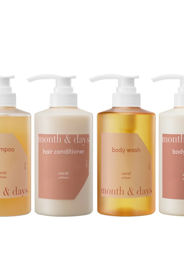 month&days  - 바디/핸드케어 - 먼스앤데이즈 코랄 아티잔 풀패키지(샴푸 500ml +컨디셔너 500ml +바디워시 500ml +바디로션)