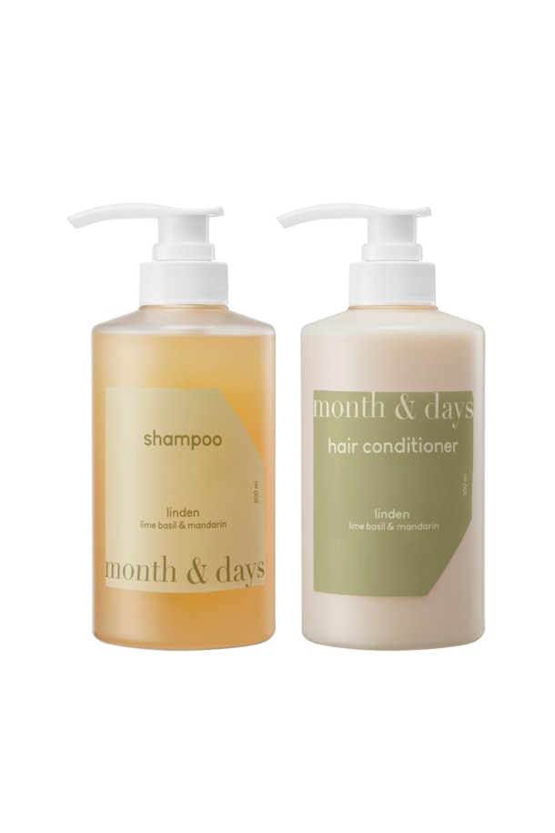 month & days - 헤어케어 - 먼스앤데이즈 린든 라임바질 앤 만다린 헤어패키지(샴푸 500ml +컨디셔너  500ml)