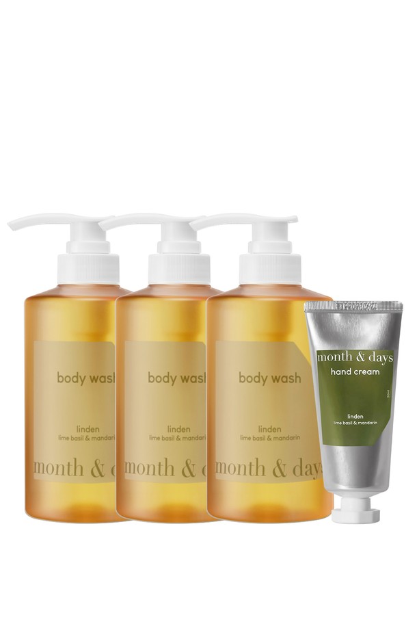 [먼스앤데이즈/단독] 3SET 린든(라임앤바질) 바디워시+핸드크림 세트입니다. 상쾌한 라임과 싱그러운 바질 향의 조화가 돋보이는 바디케어 제품입니다. 전신 사용 가능한 바디워시와 손 피부를 촉촉하게 가꿔주는 핸드크림으로 구성되어 있습니다. 보습 기능을 갖춘 워시와 크림 제형으로, 3세트 구성으로 넉넉하게 사용 가능합니다.
