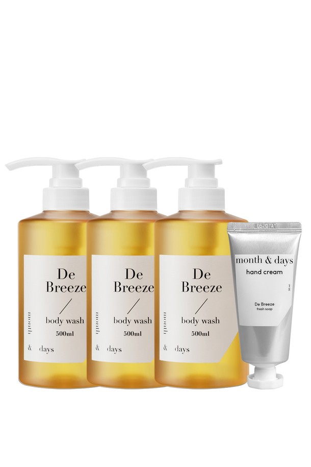 [먼스앤데이즈/단독] 디 브리즈(클린솝 향) 바디워시와 핸드크림 3세트입니다. 산뜻한 클린솝 향이 은은하게 퍼져 기분 좋은 향기 케어를 선사합니다. 세정과 보습을 동시에 제공하여 샤워 후에도 촉촉함을 유지해 줍니다. 부드러운 워시 제형과 크림 제형으로 피부를 더욱 편안하게 가꿔줍니다. 3세트로 구성되어 풍성하게 사용 가능하며, 선물용으로도 좋습니다.

