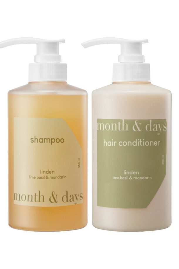 month & days - 헤어케어 - 먼스앤데이즈 린든 라임바질 앤 만다린 헤어패키지(샴푸 500ml +컨디셔너  500ml)