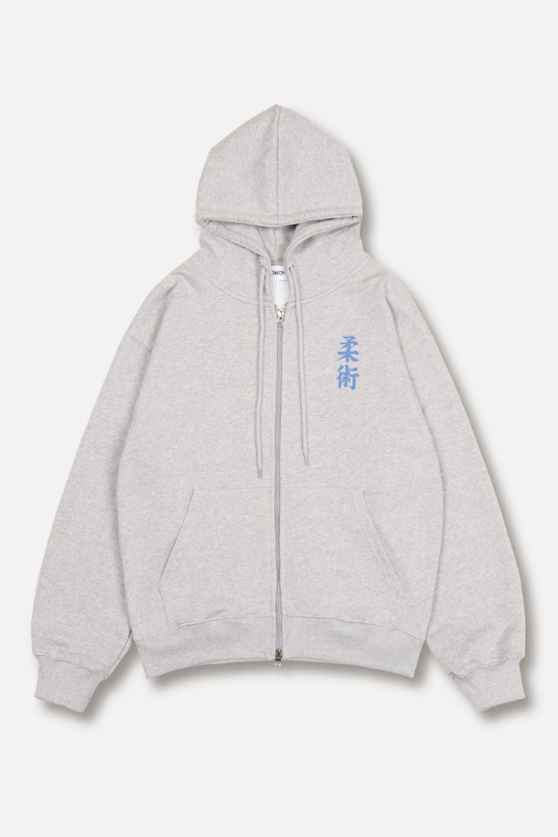 ROWDY - 후디 - JiuJitsu 유술(柔術) Typo Zip-up Hoodie_Heather Grey