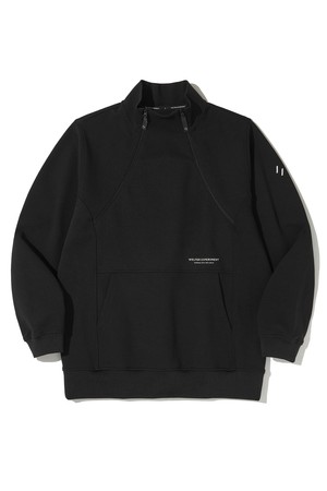 DOUBLE HALF ZIP SWEATSHIRT_BLACK_WOL090