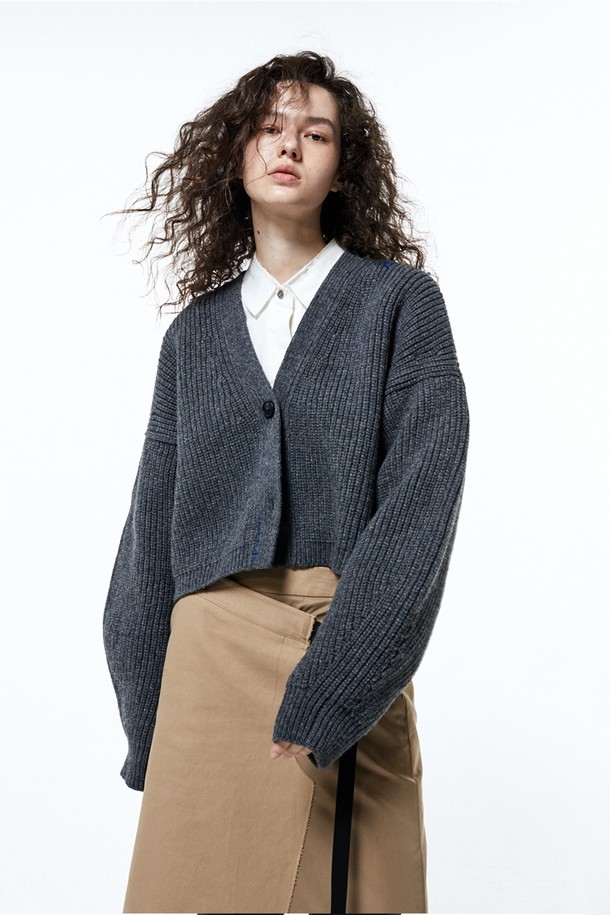 HAUS 072C - 가디건 - OVERSIZE VOLUME CARDIGAN DARK GREY