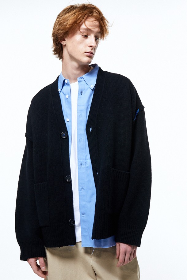 HAUS 072C - 가디건 - OVERFIT GENDERLESS CARDIGAN BLACK