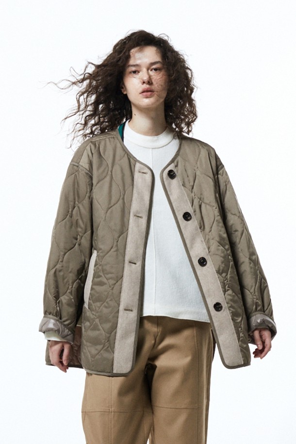 HAUS 072C - 패딩 - FELT POINTED QUILTING JACKET PADDING DARK BEIGE