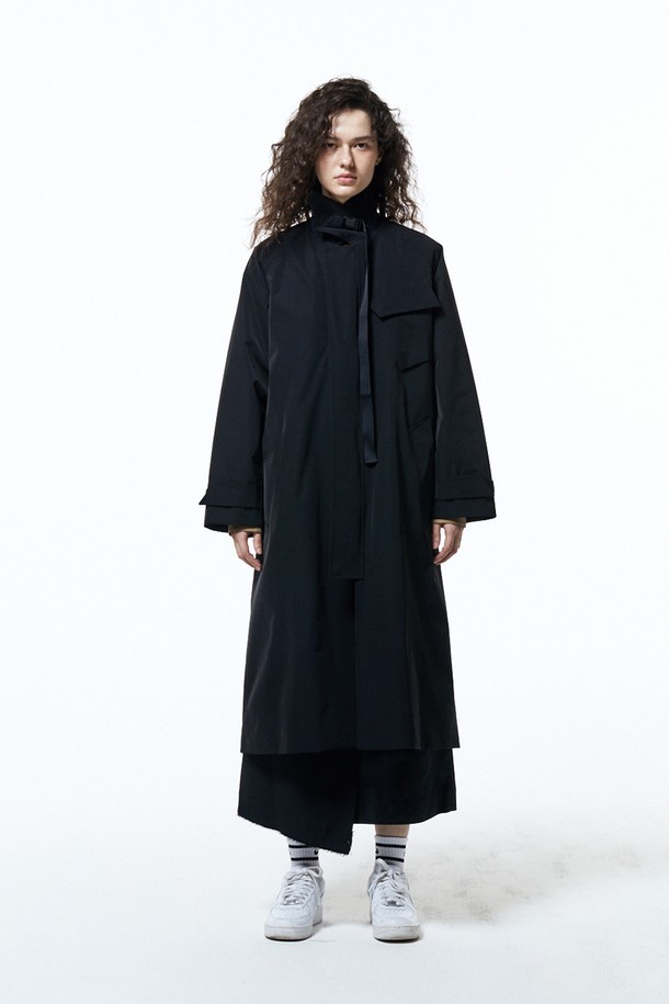 HAUS 072C - 점퍼 - BELTED HIGH LONG JUMPER BLACK