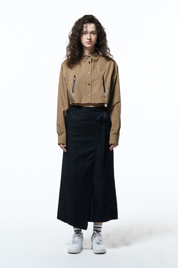 HAUS 072C - 롱스커트 - MA-1 PATCHED WRAP SKIRT BLACK