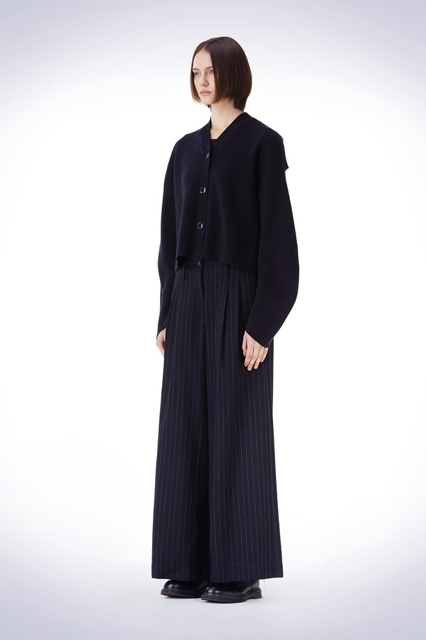 HAUS 072C - 롱/미디팬츠 - ROUGH CUT STRIPE WIDE PANTS NAVY