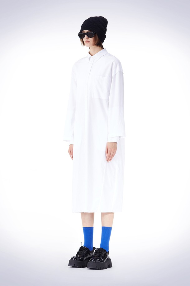 HAUS 072C - 긴소매 원피스 - DOUBLE LAYERED SLEEVE ONEPIECE WHITE