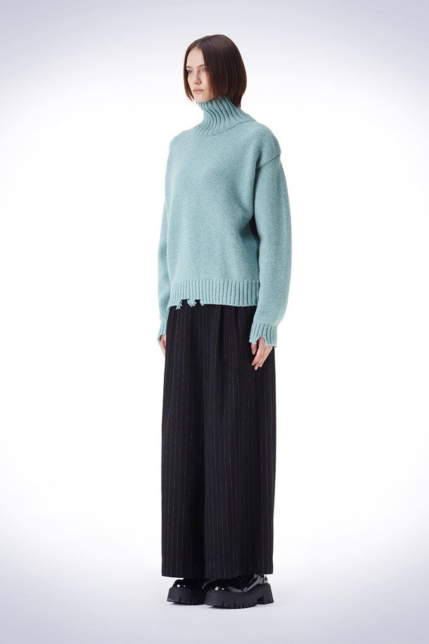 HAUS 072C - 스웨터 - DAMAGE HIGH-NECK PULLOVER KNIT GREEN