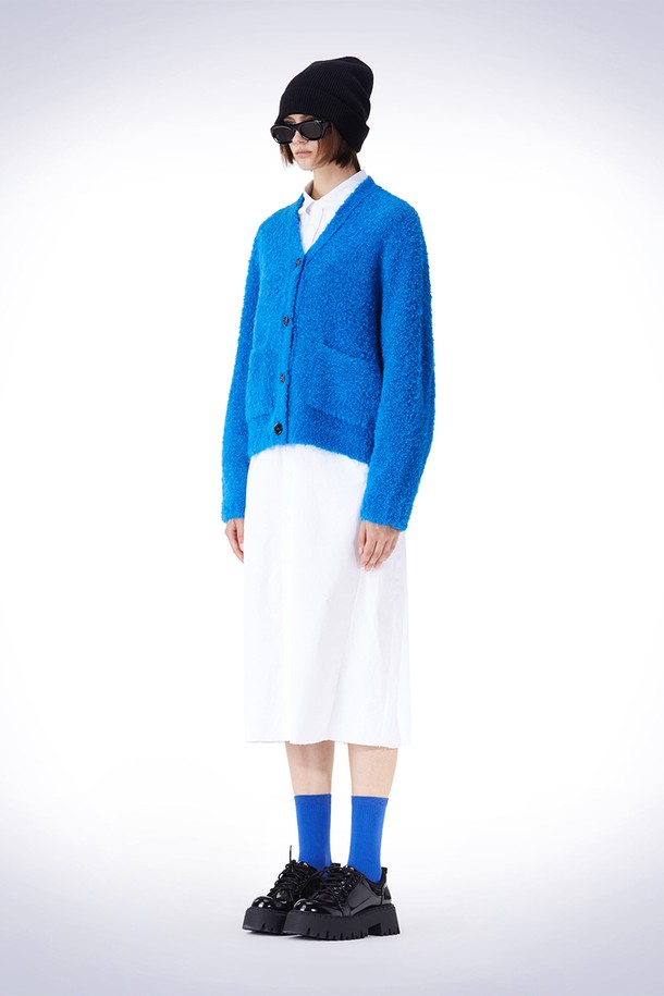 HAUS 072C - 가디건 - BOUCLE V-NECK CARDIGAN  BLUE