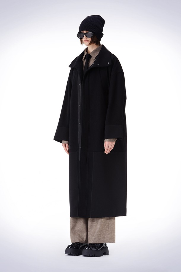 HAUS 072C - 코트 - PATCH POINT LONG COAT BLACK