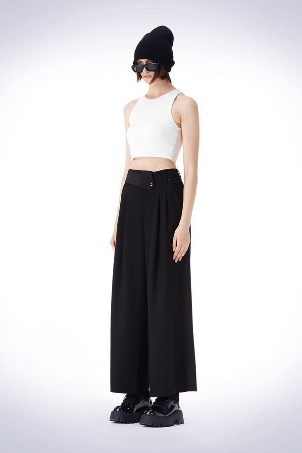 HAUS 072C - 롱/미디팬츠 - WAIST POINT TWO-TUCK WIDE PANTS BLACK