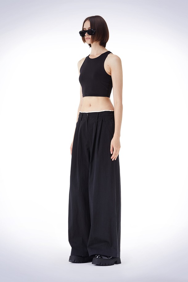 HAUS 072C - 롱/미디팬츠 - BELT LOOP POINT WIDE PANTS BLACK