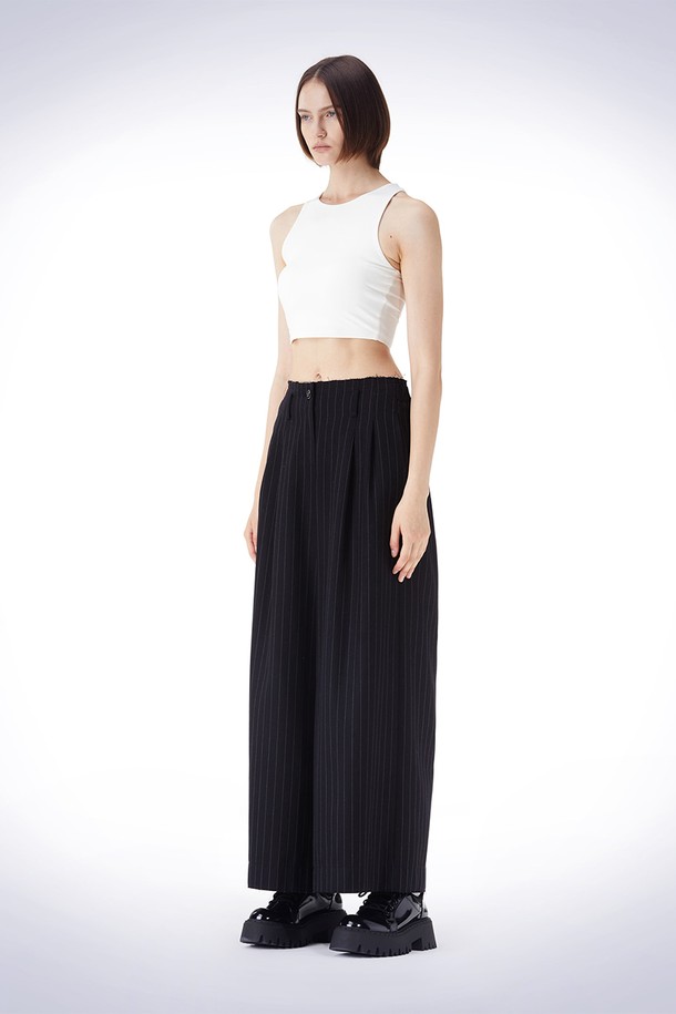 HAUS 072C - 롱/미디팬츠 - ROUGH CUT STRIPE WIDE PANTS BLACK