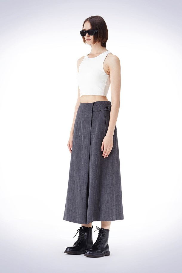 HAUS 072C - 롱스커트 - DIAGONAL TUCK BELT SKIRT GREY