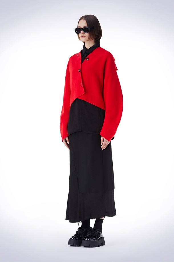 HAUS 072C - 가디건 - CROP WING WOOL CARDIGAN RED