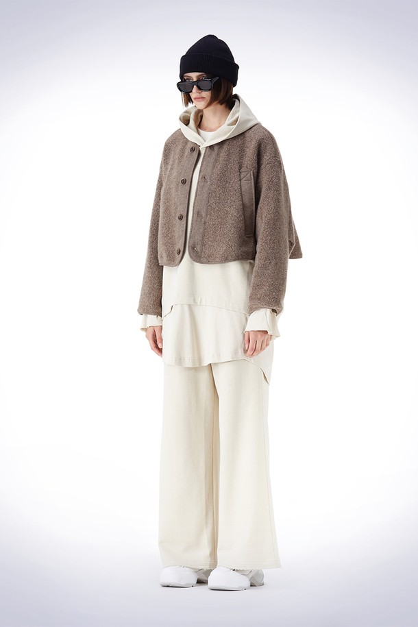 HAUS 072C - 자켓 - BOUCLE CROP OVER FIT JACKET BEIGE