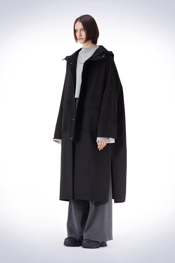 HAUS 072C - 코트 - DOLMAN SLEEVE HOODY COAT BLACK