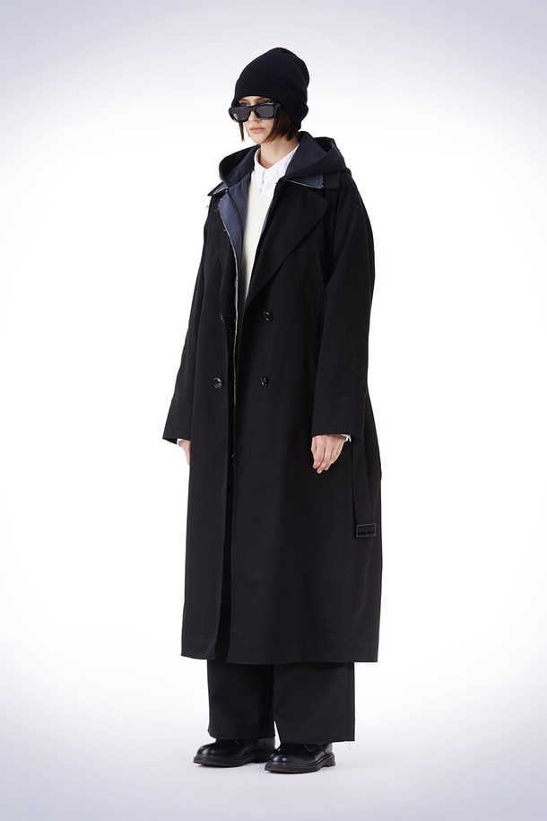 HAUS 072C - 코트 - DETACHABLE HOODY TRENCH COAT BLACK