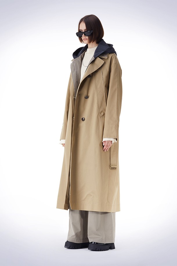 HAUS 072C - 코트 - DETACHABLE HOODY TRENCH COAT BEIGE