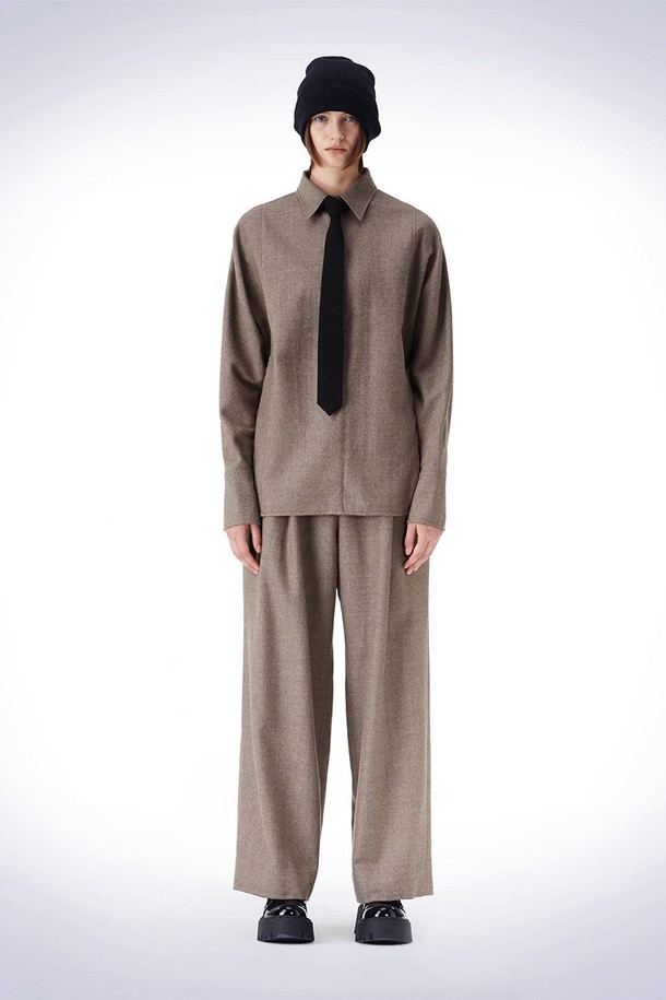 HAUS 072C - 롱/미디팬츠 - BIZO POINT WIDE PANTS BROWN