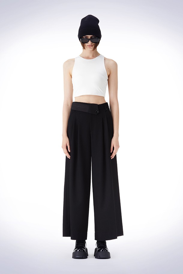 HAUS 072C - 롱/미디팬츠 - WAIST POINT TWO-TUCK WIDE PANTS BLACK