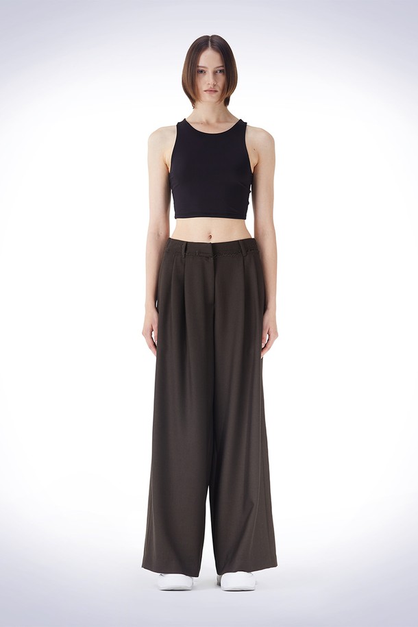 HAUS 072C - 롱/미디팬츠 - WAIST DETAIL WIDE WOOL PANTS BROWN