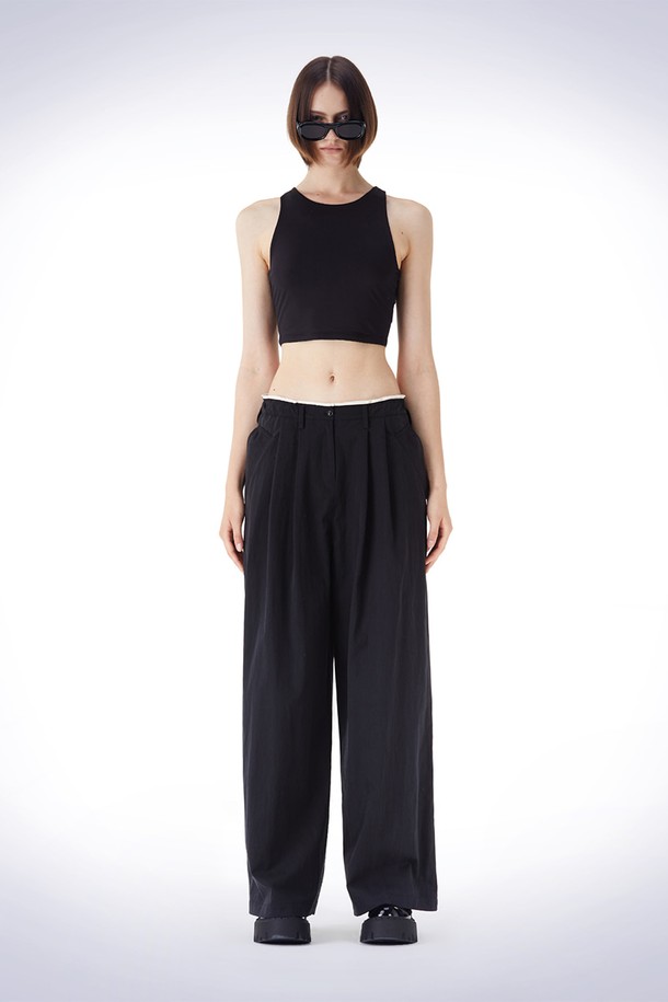 HAUS 072C - 롱/미디팬츠 - BELT LOOP POINT WIDE PANTS BLACK