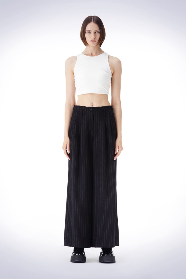 HAUS 072C - 롱/미디팬츠 - ROUGH CUT STRIPE WIDE PANTS BLACK