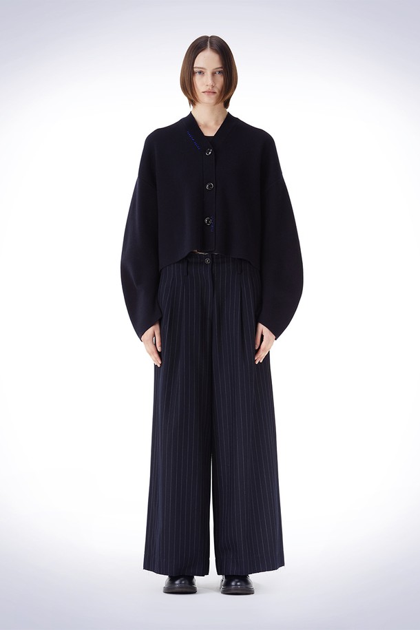 HAUS 072C - 롱/미디팬츠 - ROUGH CUT STRIPE WIDE PANTS NAVY