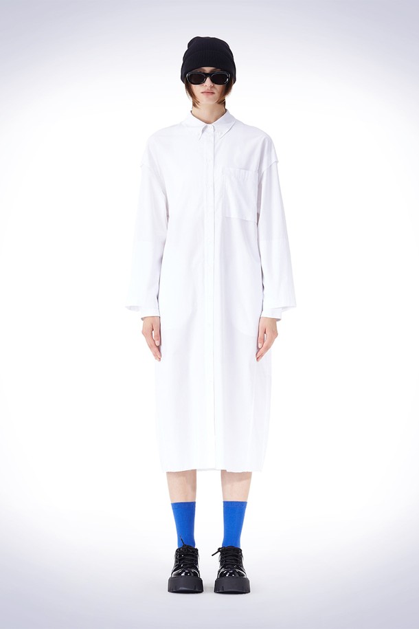 HAUS 072C - 긴소매 원피스 - DOUBLE LAYERED SLEEVE ONEPIECE WHITE