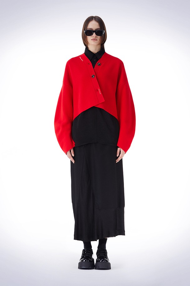 HAUS 072C - 가디건 - CROP WING WOOL CARDIGAN RED