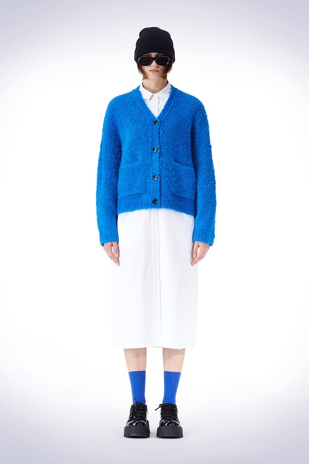 HAUS 072C - 가디건 - BOUCLE V-NECK CARDIGAN  BLUE