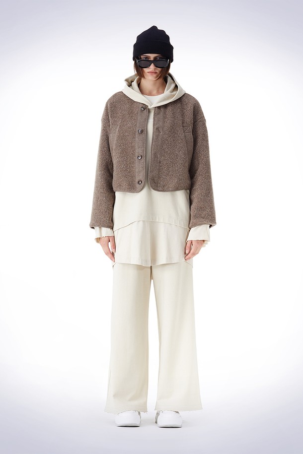 HAUS 072C - 자켓 - BOUCLE CROP OVER FIT JACKET BEIGE