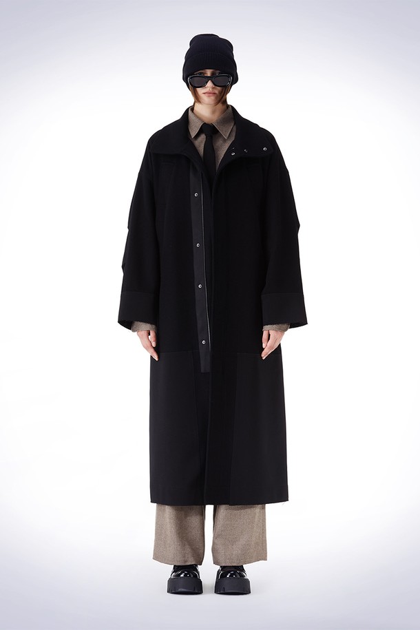 HAUS 072C - 코트 - PATCH POINT LONG COAT BLACK