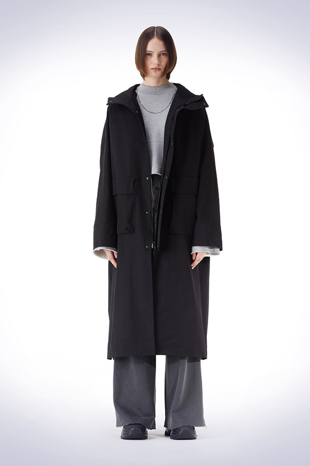 HAUS 072C - 코트 - DOLMAN SLEEVE HOODY COAT BLACK