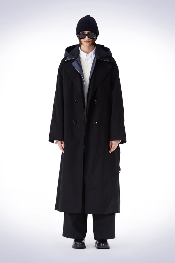 HAUS 072C - 코트 - DETACHABLE HOODY TRENCH COAT BLACK