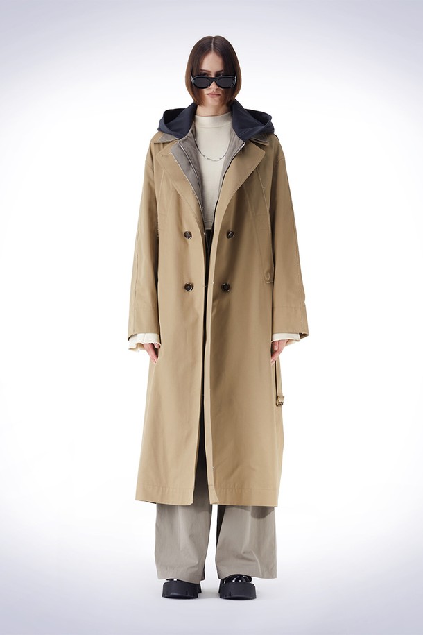 HAUS 072C - 코트 - DETACHABLE HOODY TRENCH COAT BEIGE