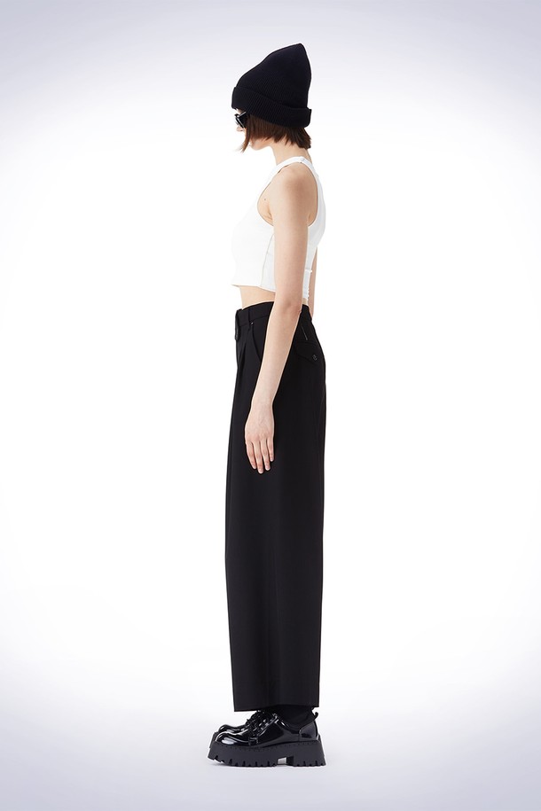 HAUS 072C - 롱/미디팬츠 - WAIST POINT TWO-TUCK WIDE PANTS BLACK